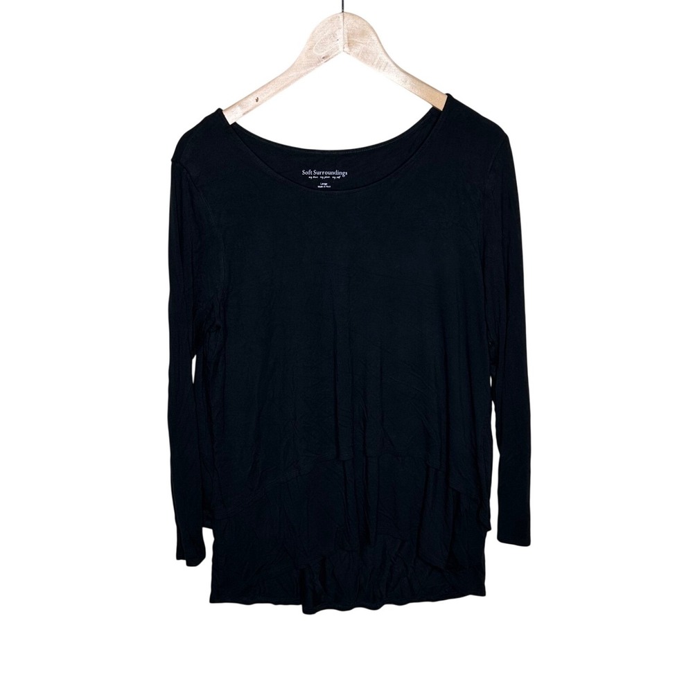 Soft Surroundings Boat Neck Long Sleeve Blouse size Large Black